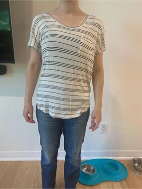 White Short-Sleeve Striped Pocket Top